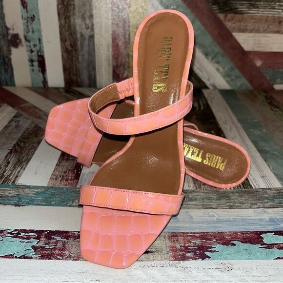 Paris Texas Embossed Leather Two Strap Heels Pink/Orange EUC SZ 6 - Picture 2 of 9